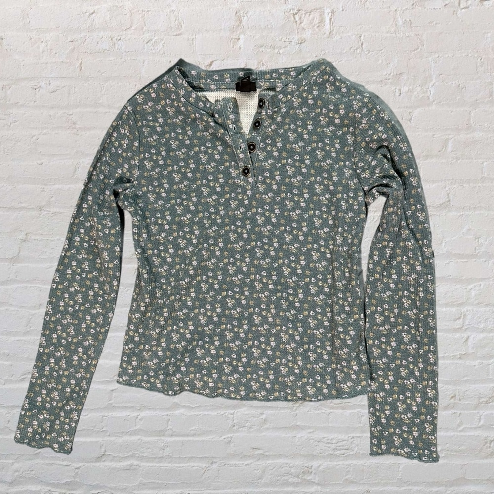Floral print long sleeve Henley top